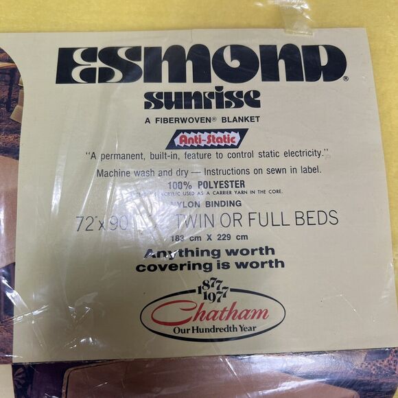 NEW Vintage Chatham Harvest Gold 70s Esmond Sunrise Satin Trim Blanket 72X90 - Picture 3 of 8